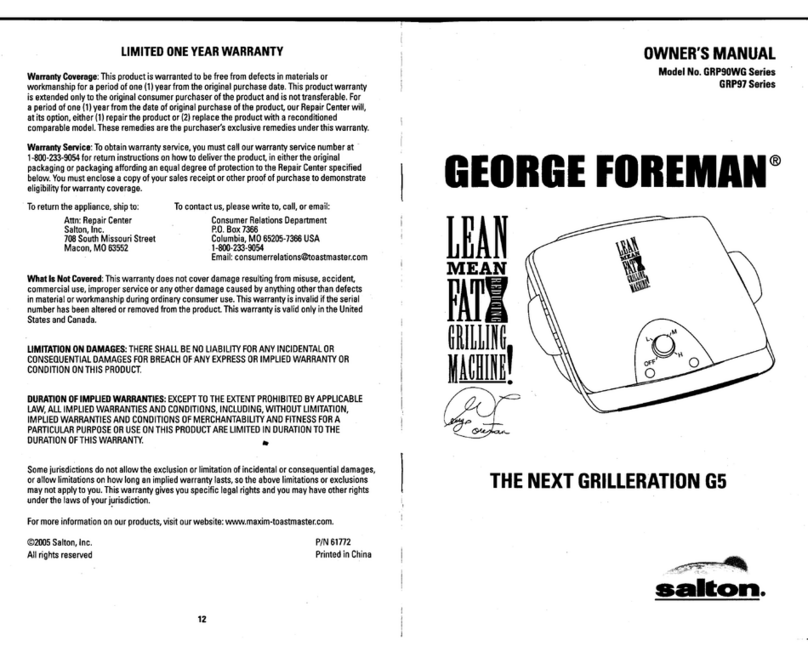 George Foreman GRP90WG Series owner's manual