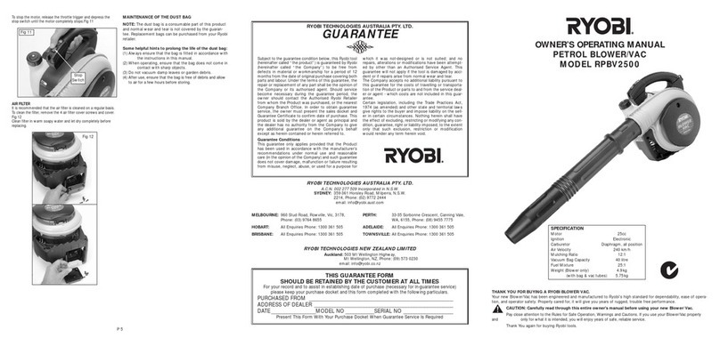 Ryobi RPBV2500 Operation manual Ryobi RPBV2500 Operation manual