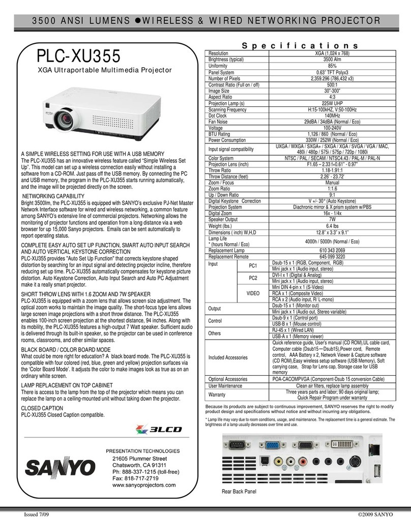Sanyo 3500 ANSI LUMENS PLC-XU355 User manual