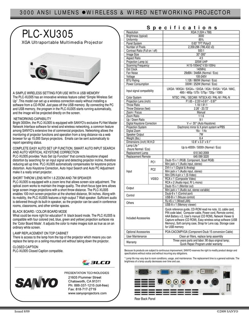 Sanyo 3000  ANSI LUMENS PLC-XU305 User manual