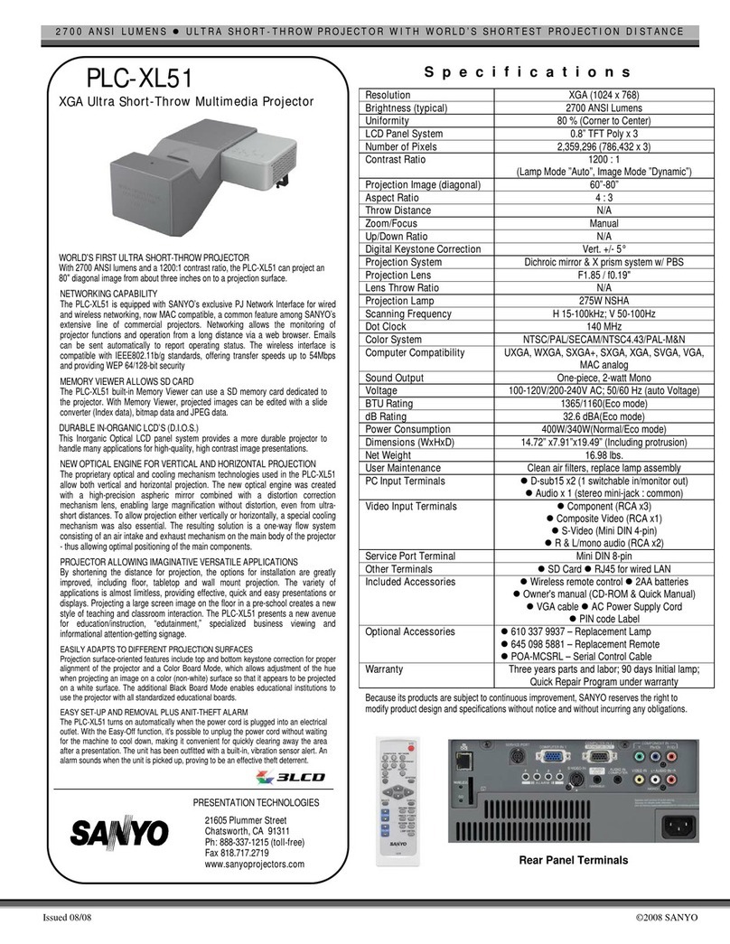 Sanyo XGA ULTRA SHORT-THROW PLC-XL51 User manual