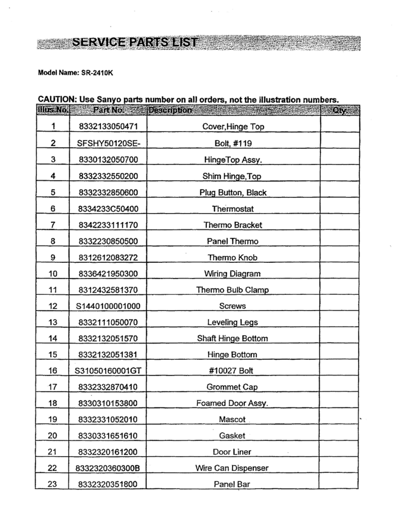 Sanyo SR-2410K Service parts list