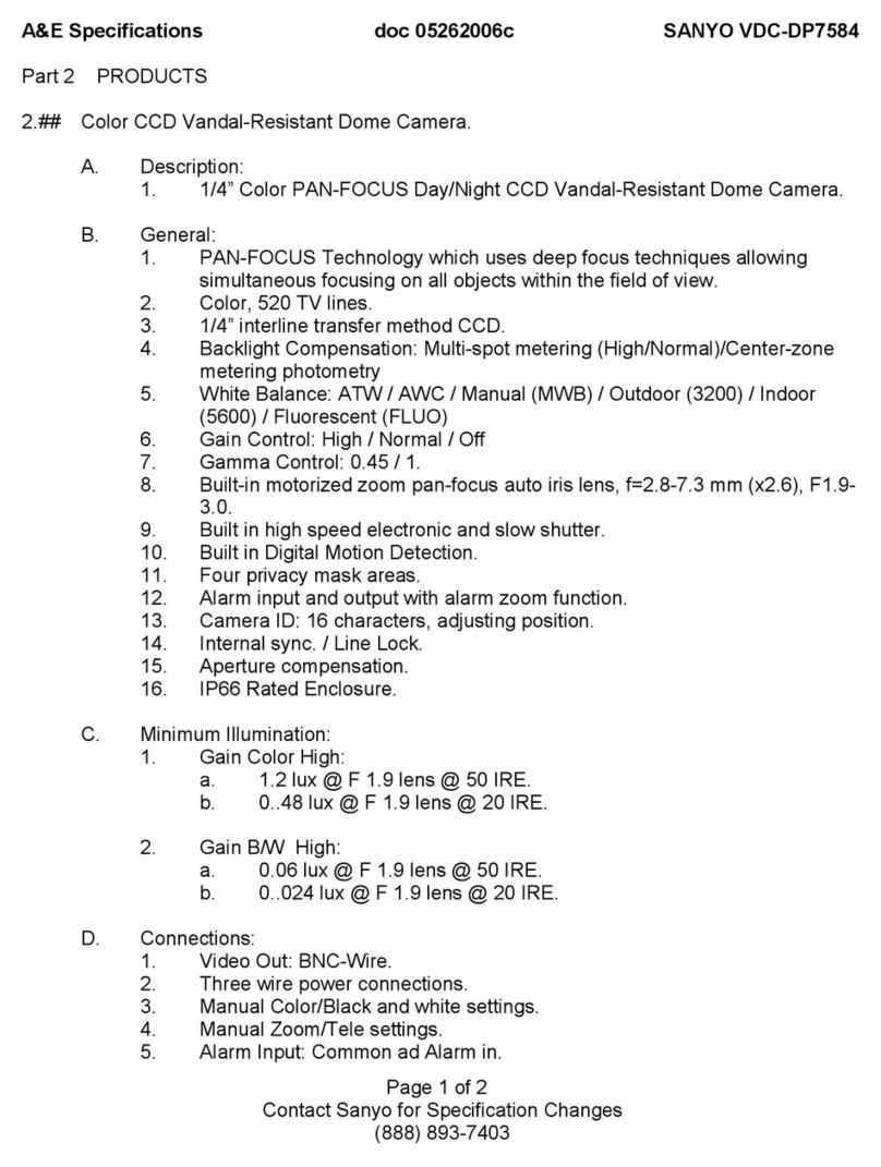 Sanyo VDC-DP7584 - 1/4" Color CCD Vandal-Resistant Dome... Specifications