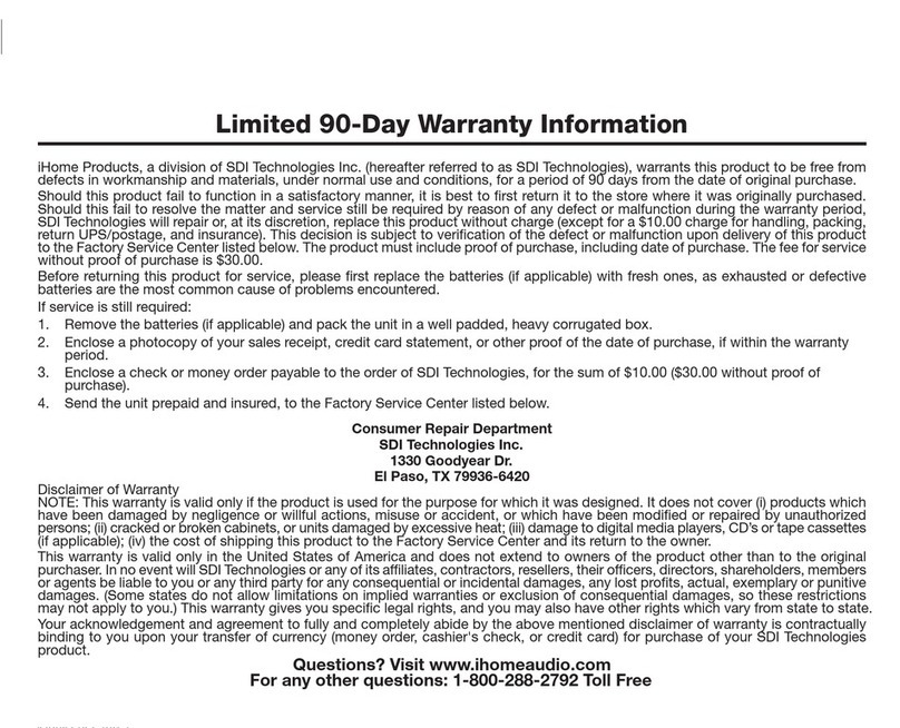 iHome iH30 owner's manual