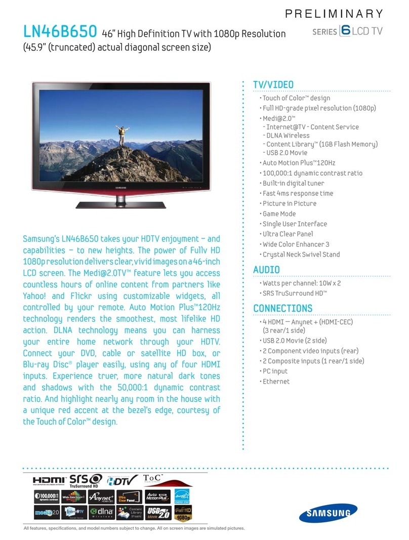 Samsung P R E L I M I N A R Y LN46B650 User manual