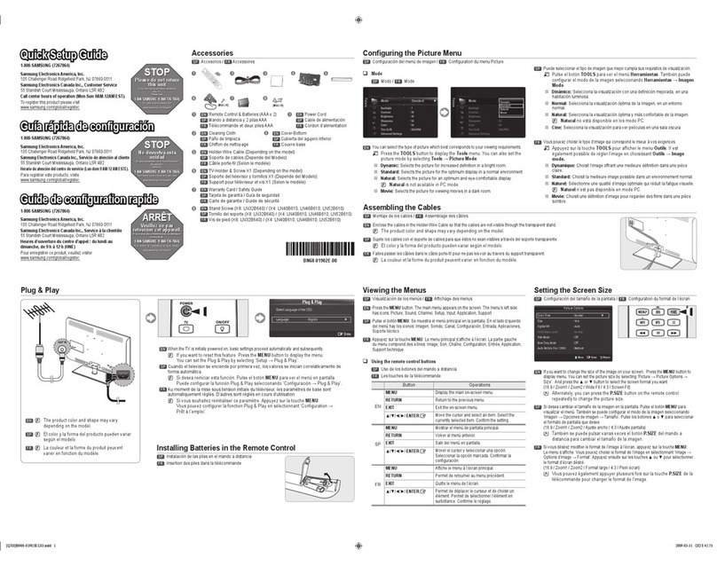 Samsung LN32B640 Quick setup guide