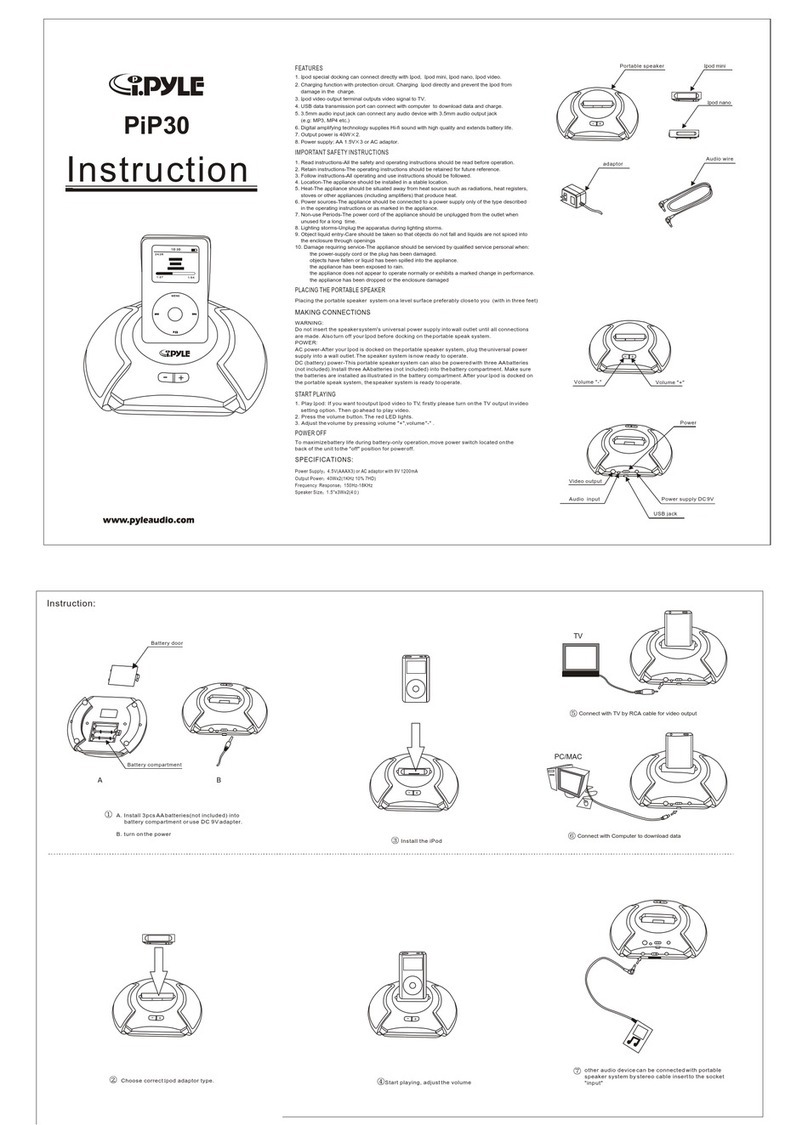 Pyle Ipod Docking Station PIP30 Instruction