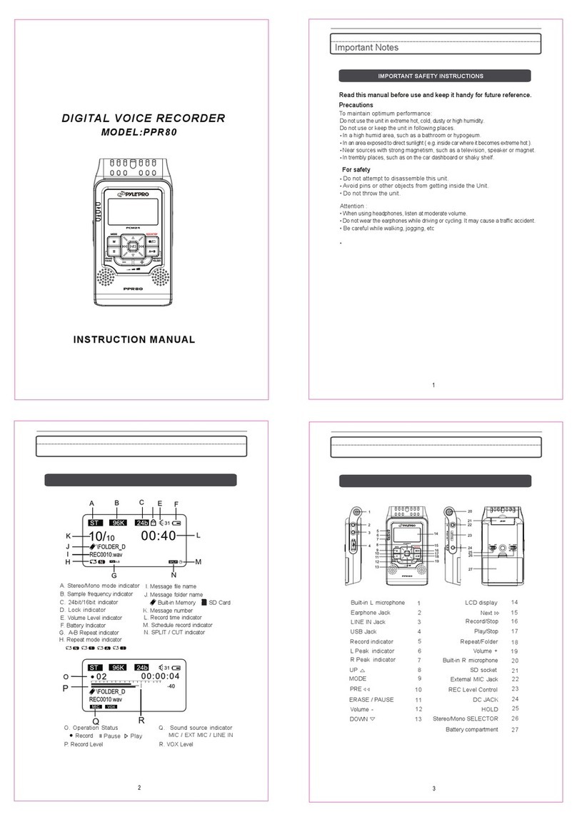 Pyle Pro DIGITAL VOICE RECORDER PPR80 User manual