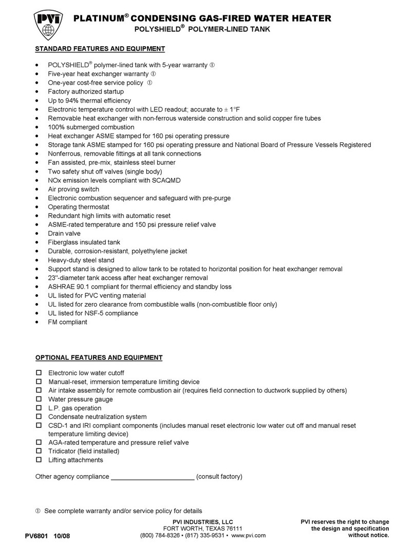 PVI Platinum Gas-Fired Water Heater User manual