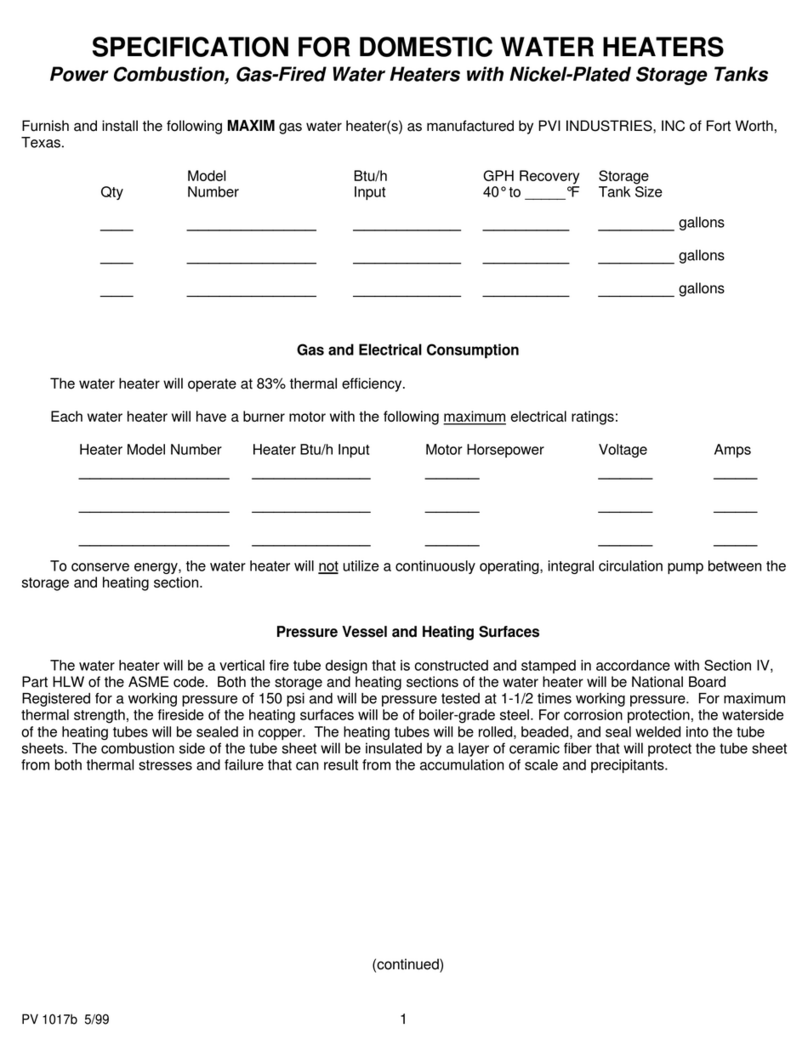PVI Domestic Water Heater Specifications PVI Domestic Water Heater Specifications