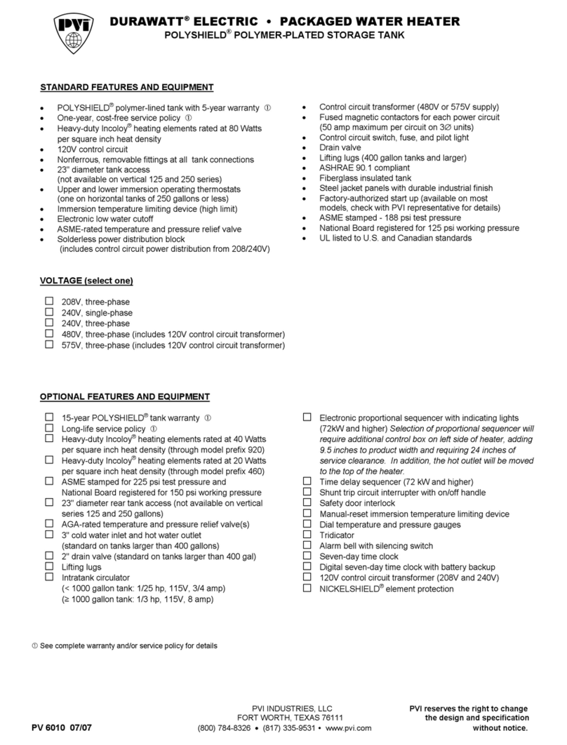 PVI Durawatt Polymer-Plated Storage Tank User manual
