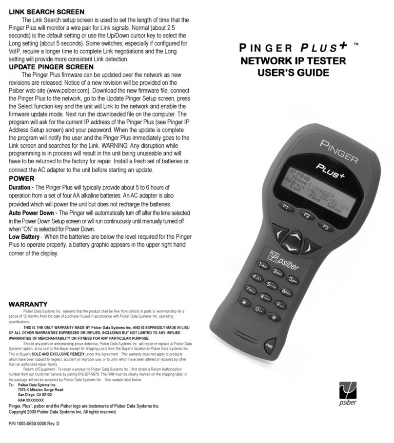 Psiber Data Systems Psiber PINGER User manual Psiber Data Systems Psiber PINGER User manual