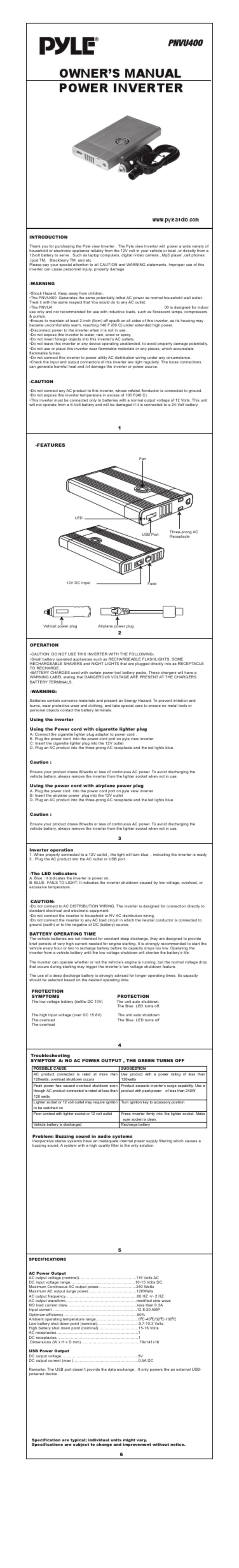 Pyle Power Inverter PNVU400 User manual