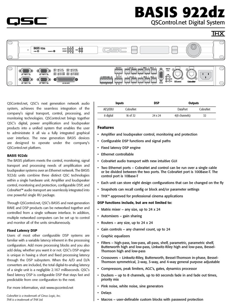 QSC BASIS 922dz Specification sheet