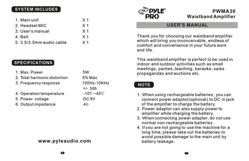 Pyle Pro Waisband Amplifier PWMA30 user manual