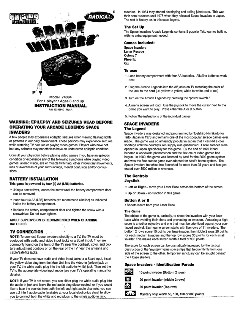 Radica Games Space invaders 74064 instruction manual