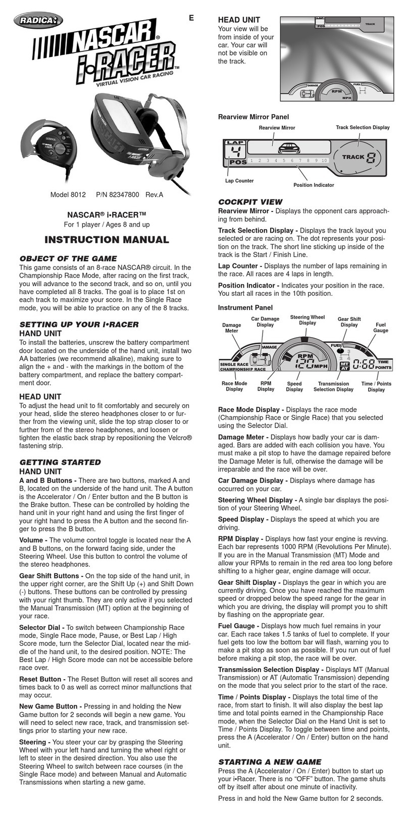 Radica Games IRACER 8012 user manual