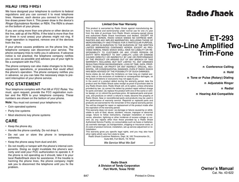 Radio Shack ET-293 owner's manual