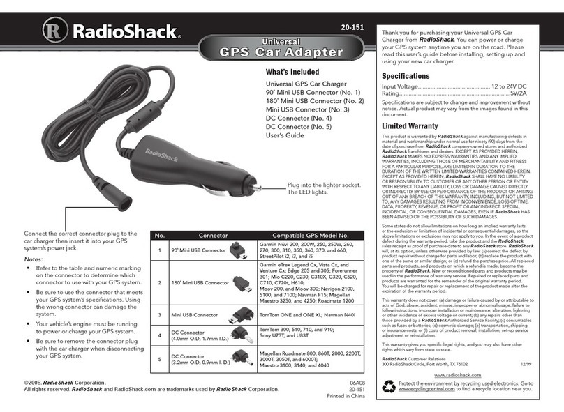 Radio Shack GPS Car Adapter User manual