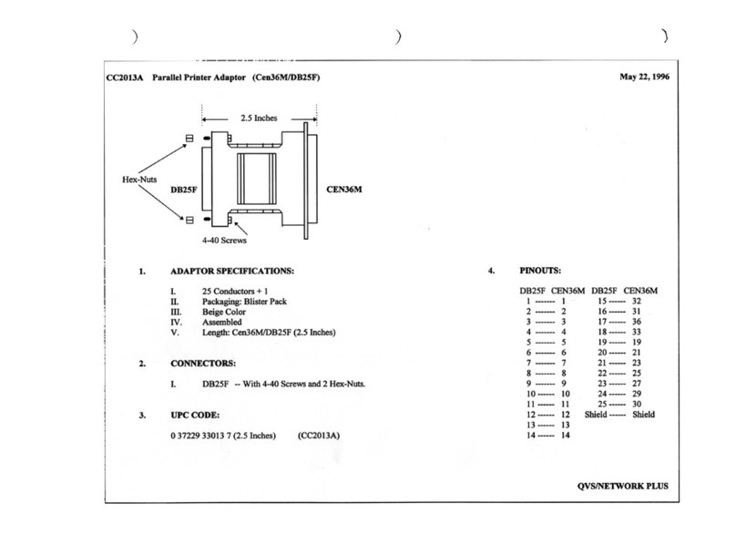 QVS Parallel Printer Adaptor CC2013A Specification sheet