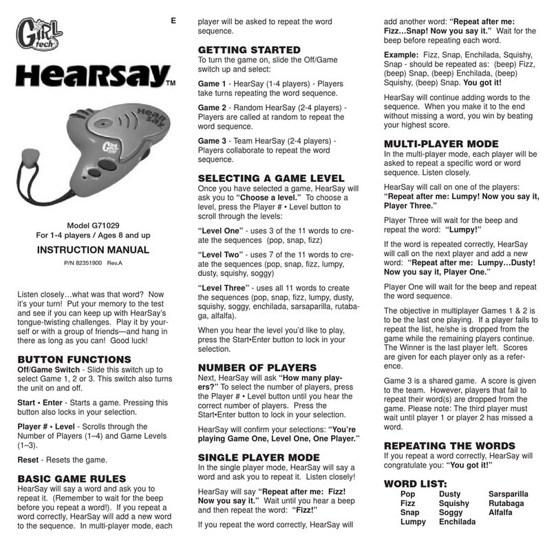 Girl tech HEARSAY G71029 instruction manual