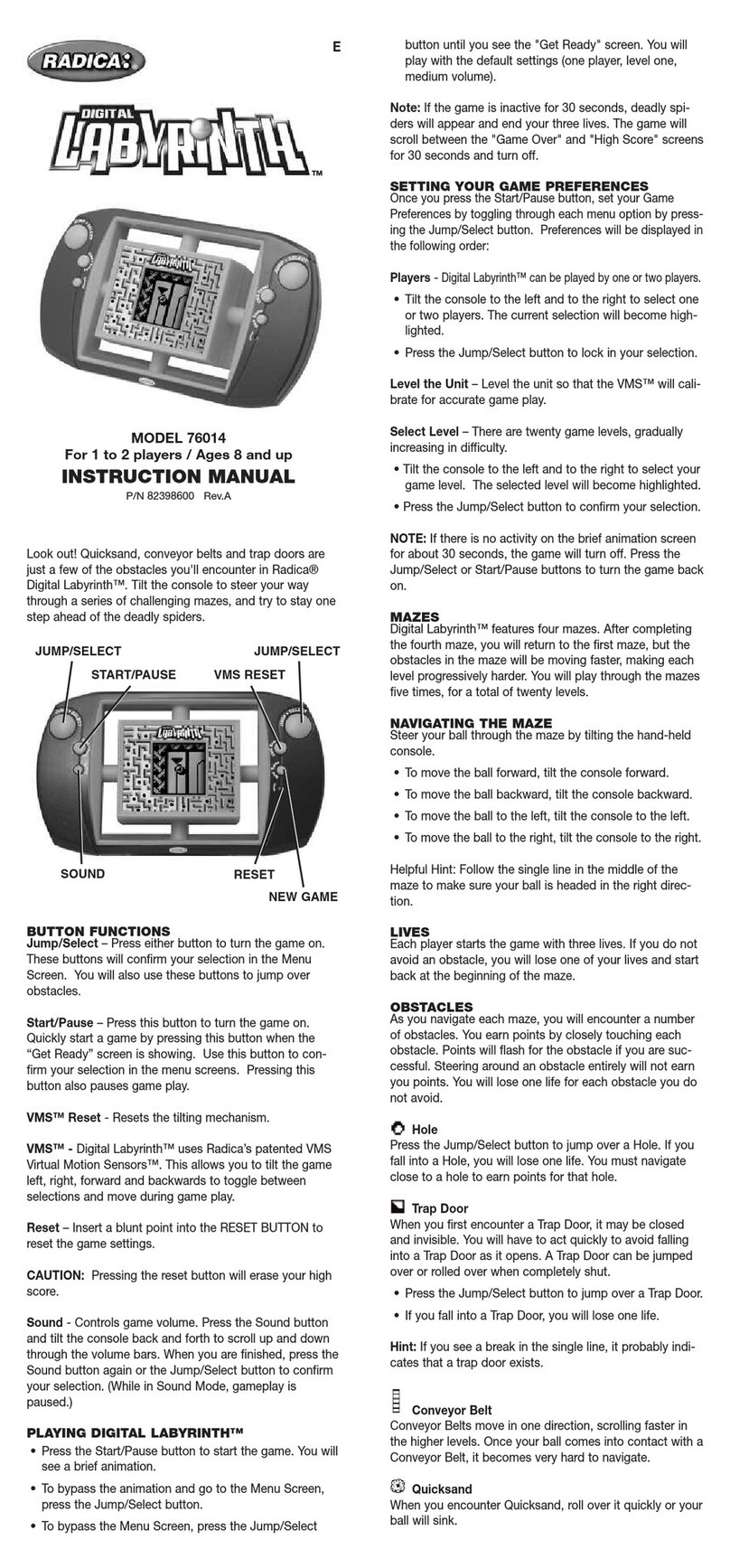 Radica Games 76014 instruction manual