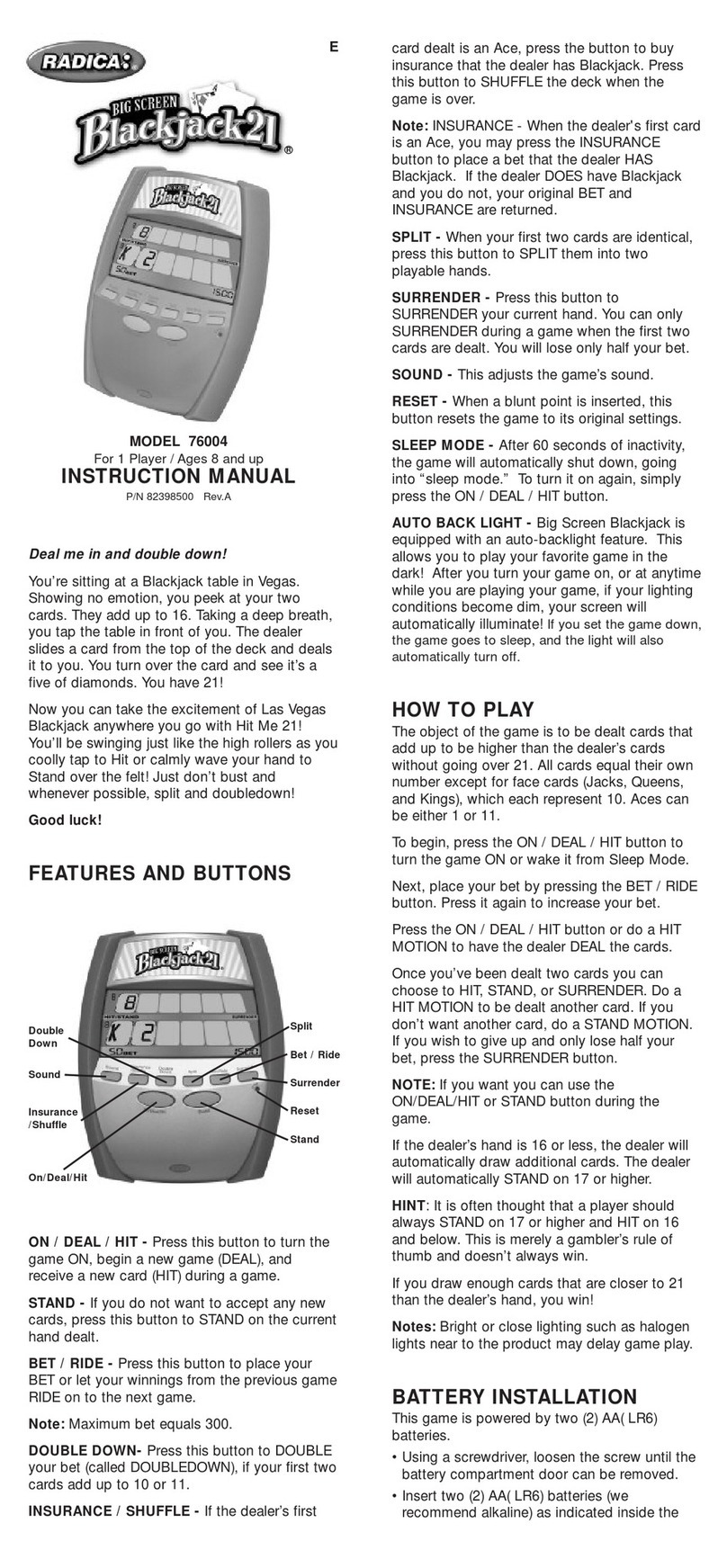 Radica Games 76004 instruction manual