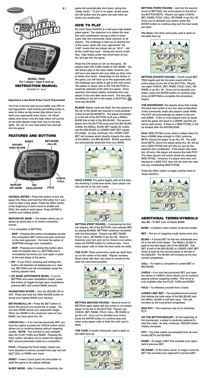 Radica Games No Limit Texas Hold'Em 75033 User manual