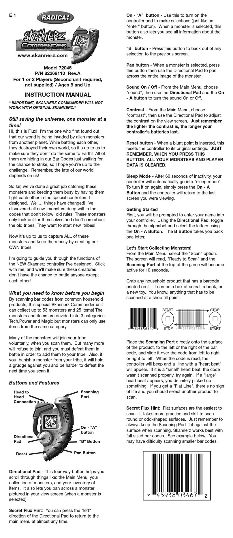 Radica Games Skannerz Commander 72045 instruction manual Radica Games Skannerz Commander 72045 instruction manual
