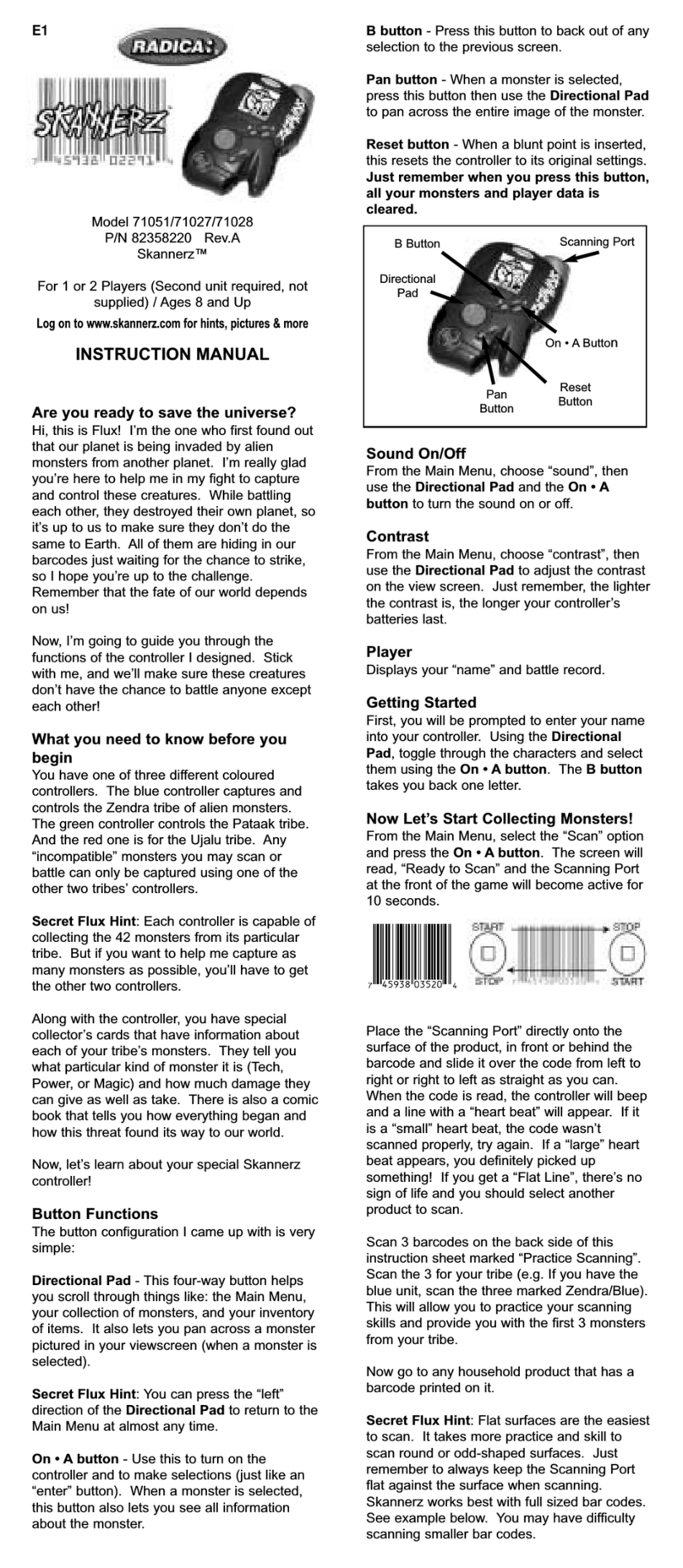 Radica Games Skannerz 71027 instruction manual