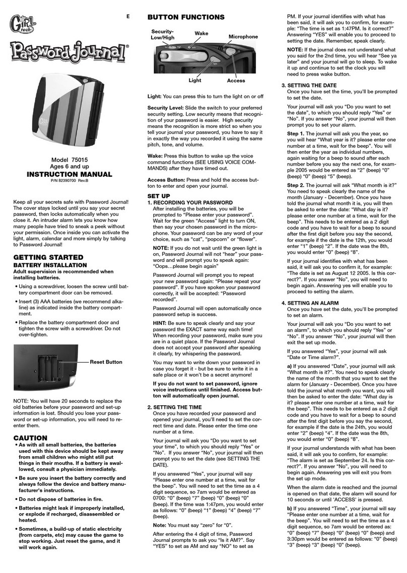 Radica Games Password Journal 75015 Specification sheet
