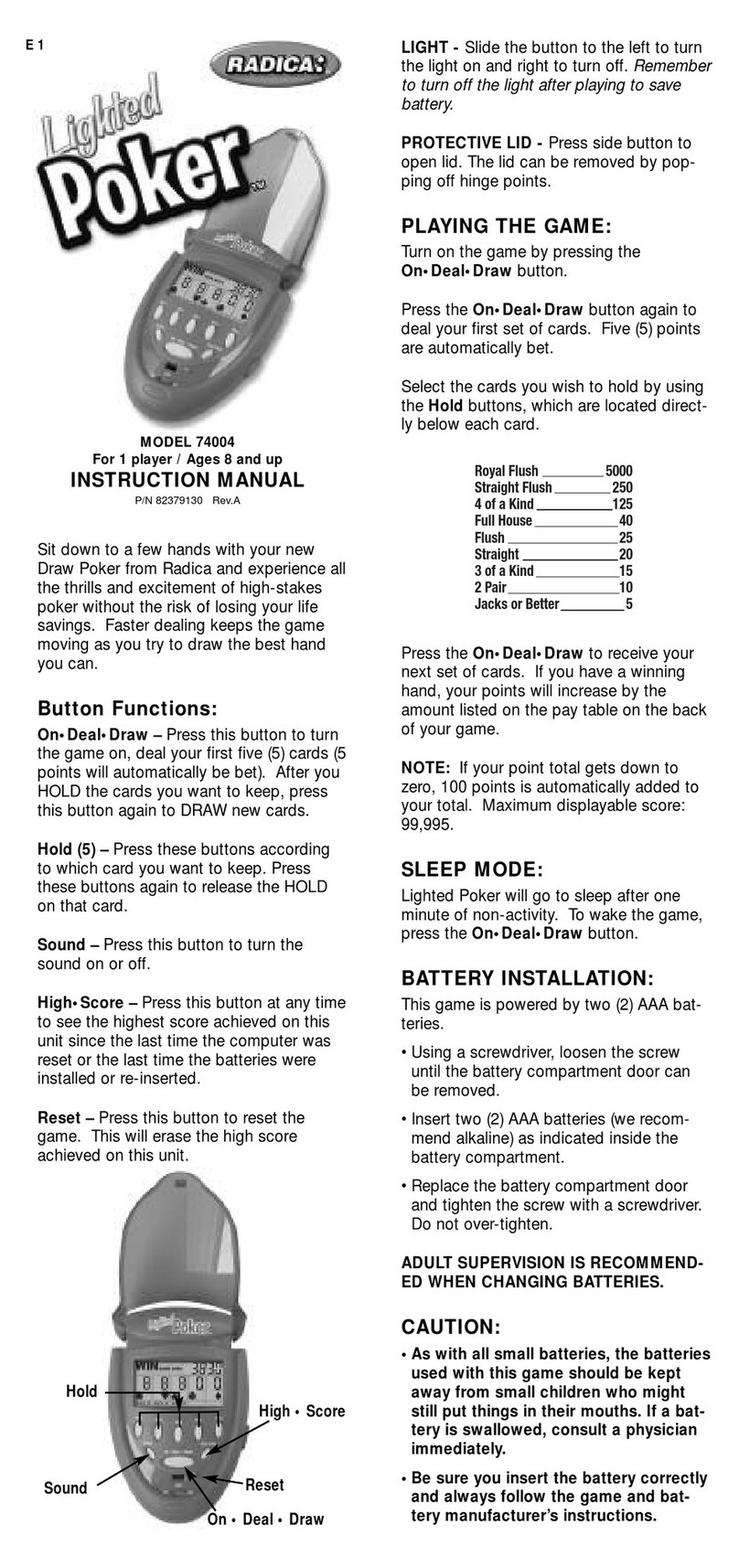 Radica Games 74004 instruction manual