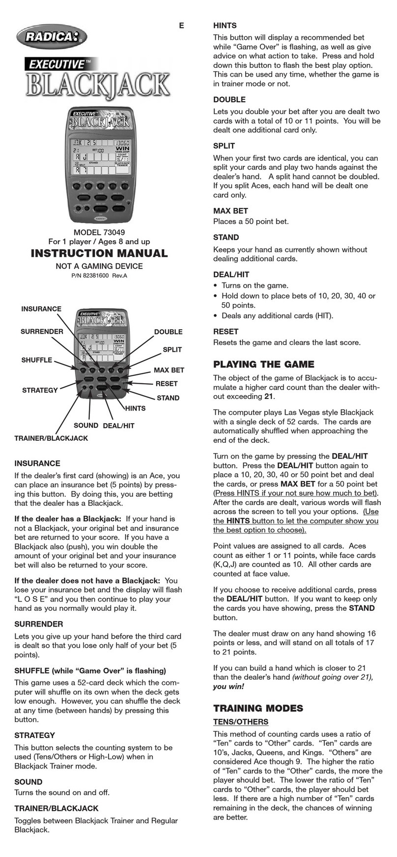 Radica Games 73049 User manual