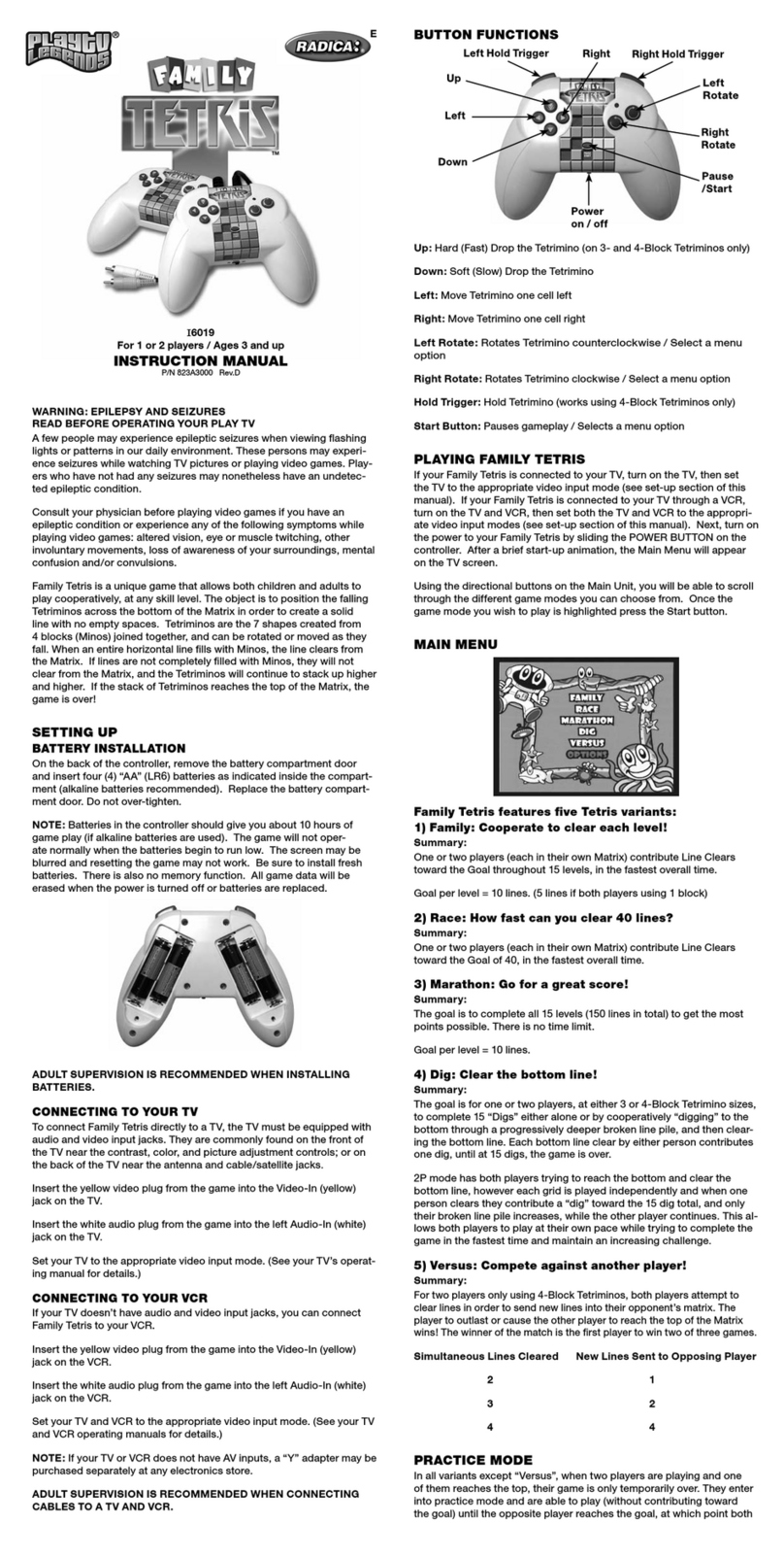Radica Games 16019 instruction manual