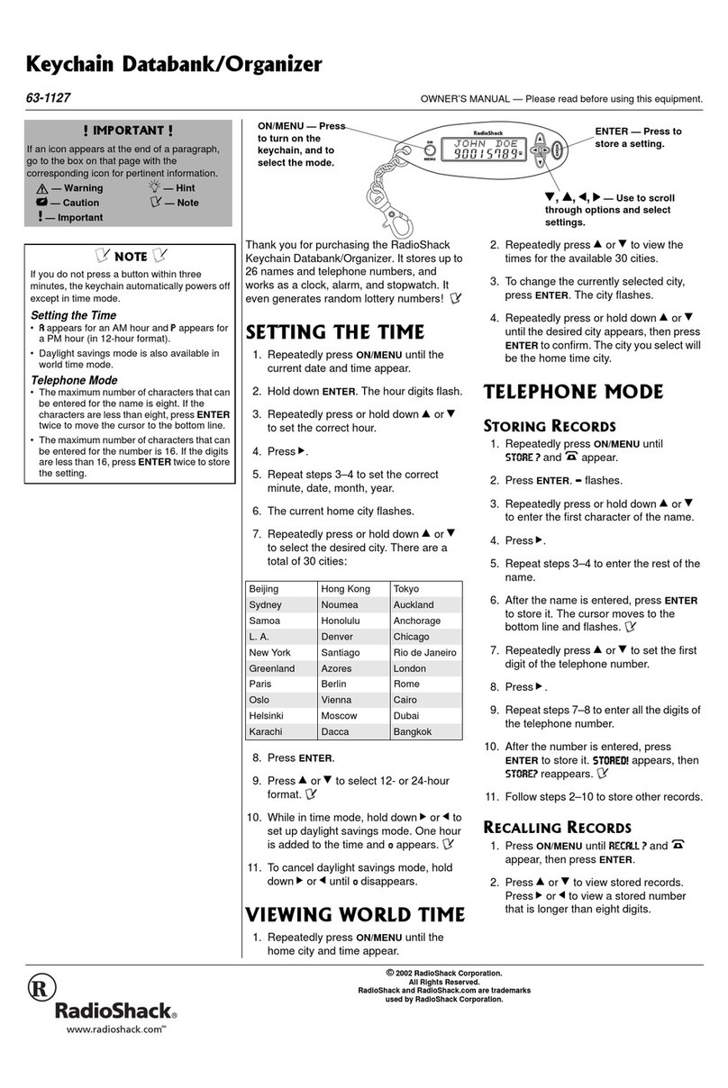 Radio Shack 63-1127 owner's manual