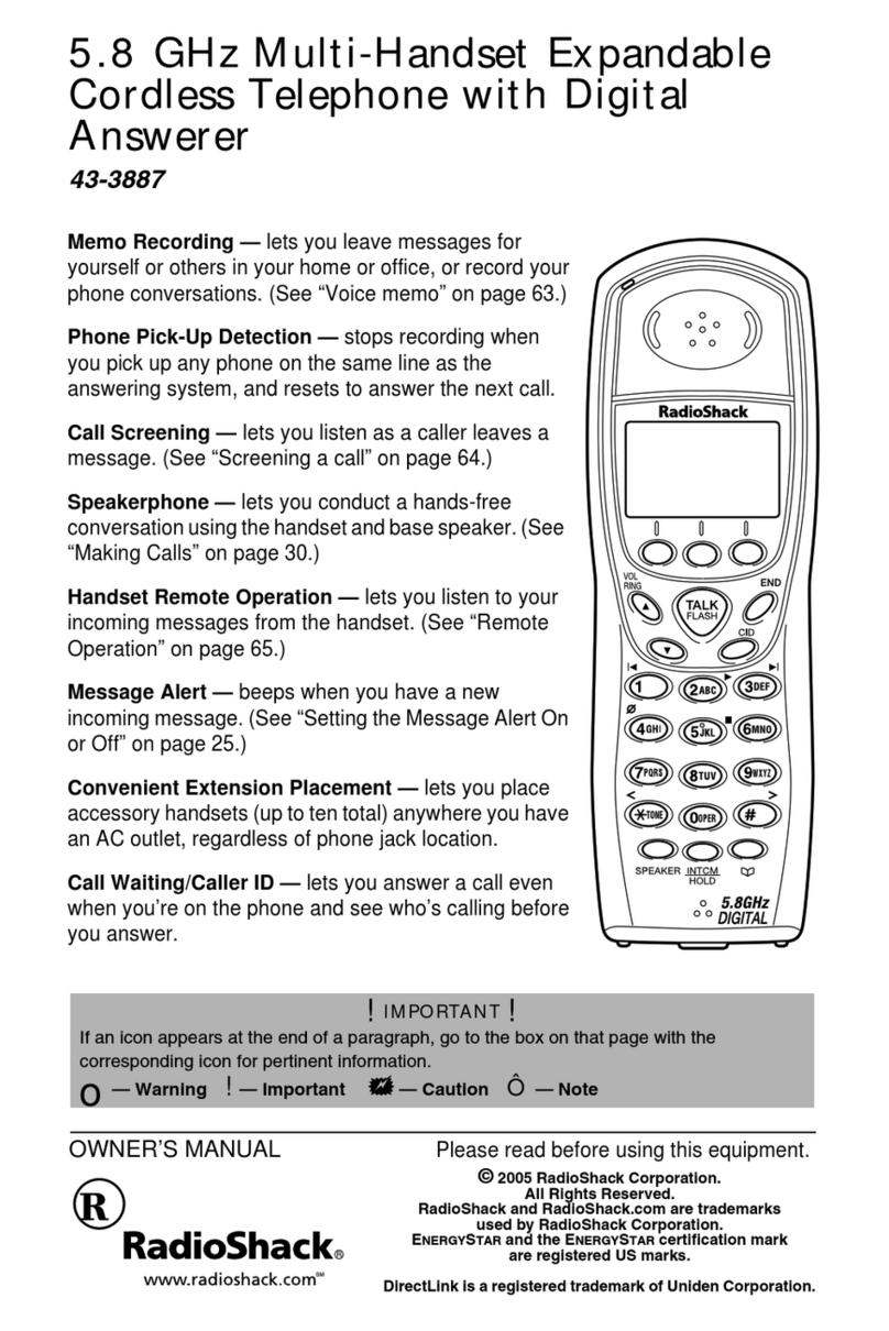Radio Shack 5.8 GHz Multi-Handset Expandable Cordless Telephone with Digital... User manual