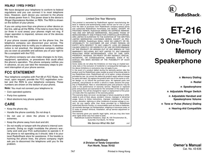 Radio Shack ET-216 User manual
