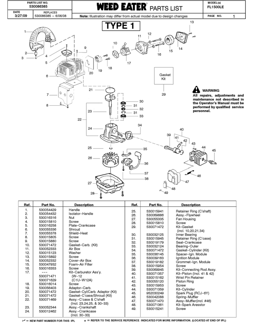 Weed Eater FL1500 LE H parts list