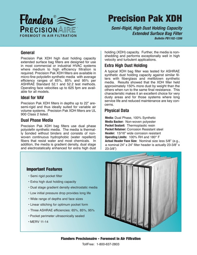 Flanders Semi Rigid Figh Dust Holding C apacity Extended Surface Bag Filter Pak... User manual