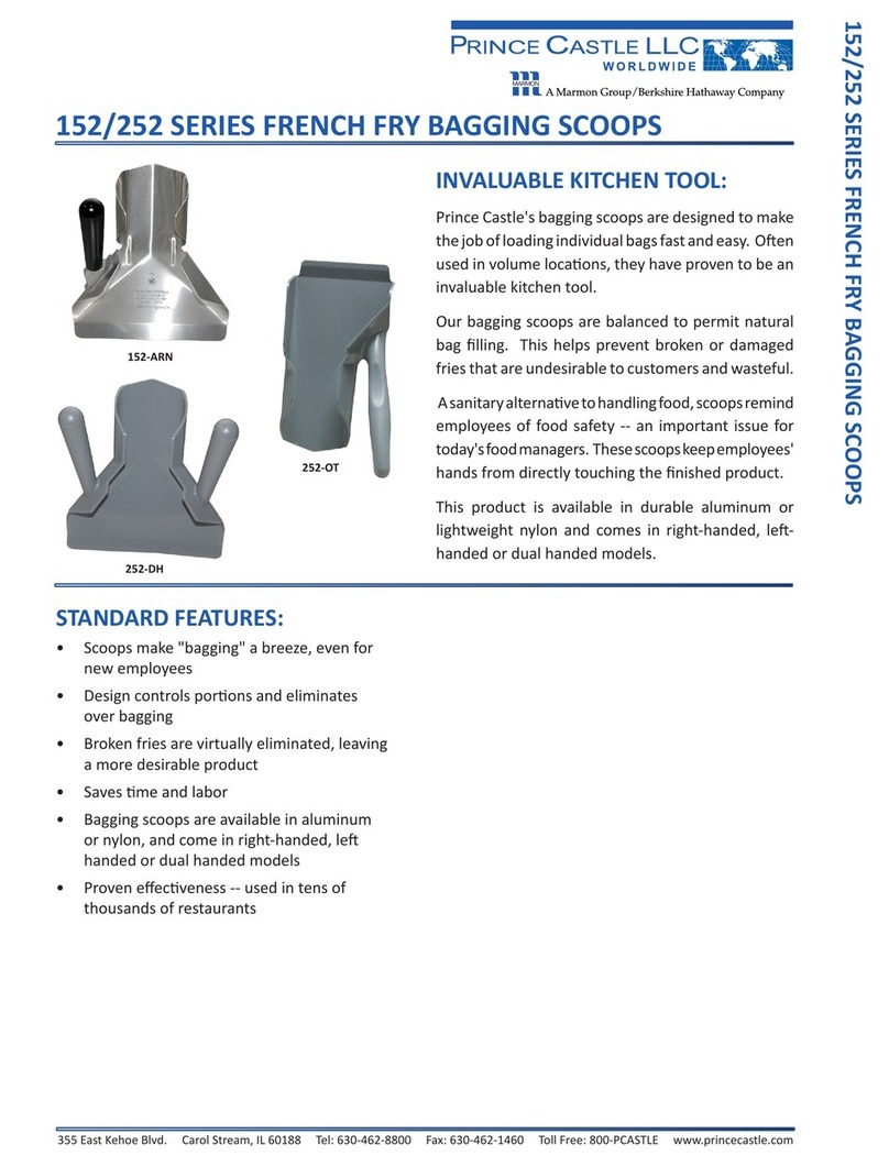 Prince Castle French Fry Bagging Scoops 152/252 Series Specifications Prince Castle French Fry Bagging Scoops 152/252 Series Specifications