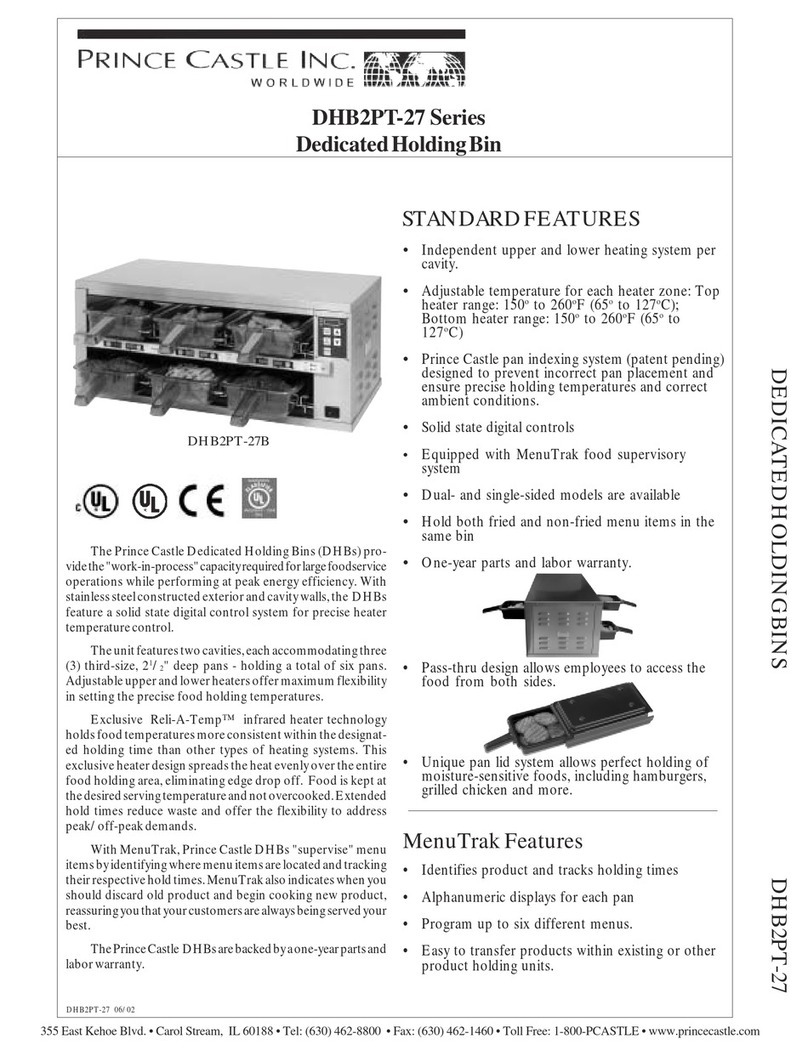 Prince Castle Dedicated Holding Bins DHB2PT-27 Specifications