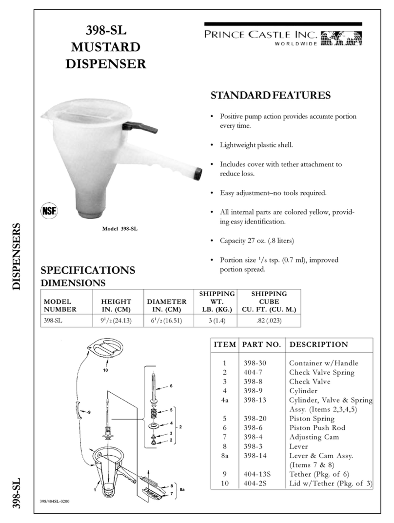 Prince Castle MUSTARD DISPENSER 398-SL Specifications