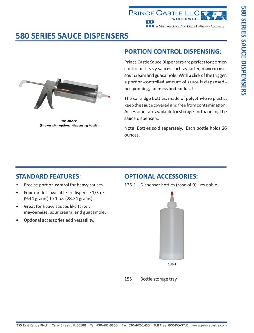Prince Castle Sauce Dispenser 580 Series Specifications