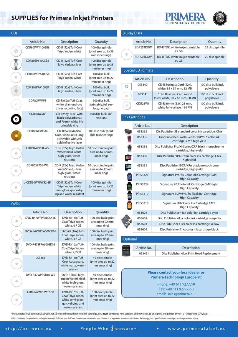 Primera Ink Jet Printers Specification sheet