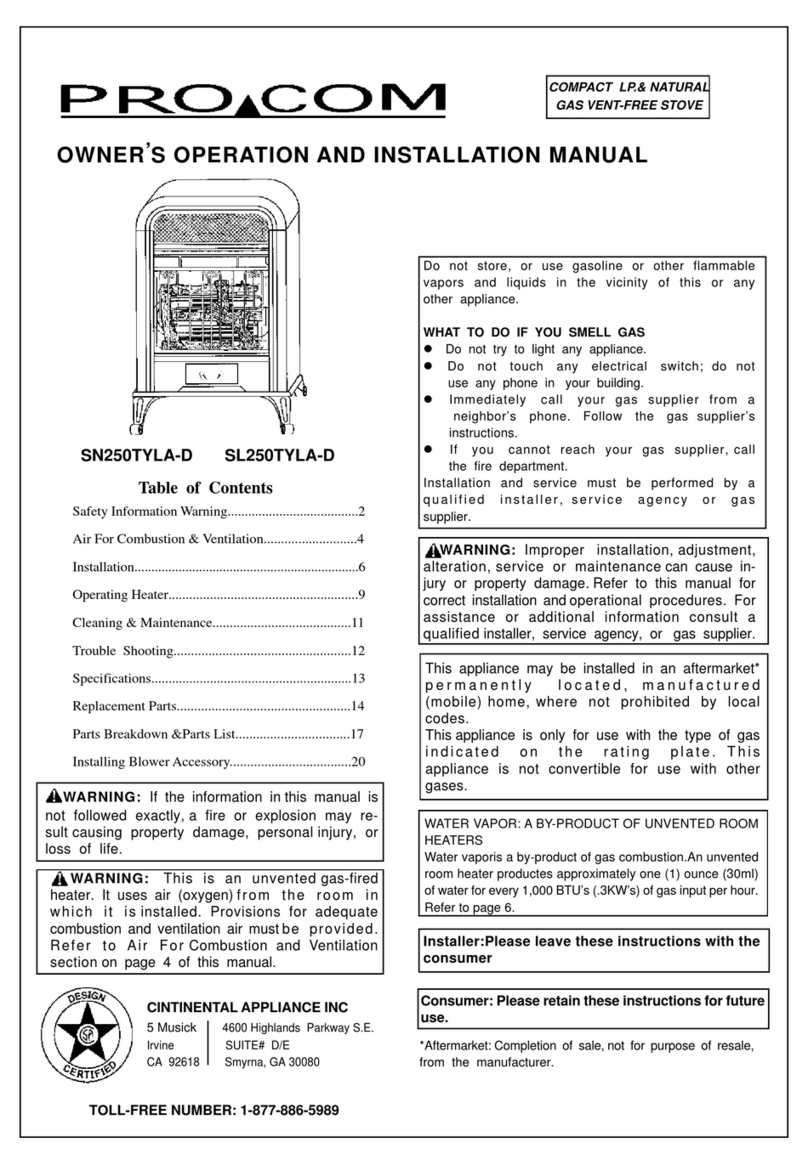 Procom SL250TYLA-D OWNER'S OPERATION AND INSTALLATION MANUAL Procom SL250TYLA-D OWNER'S OPERATION AND INSTALLATION MANUAL