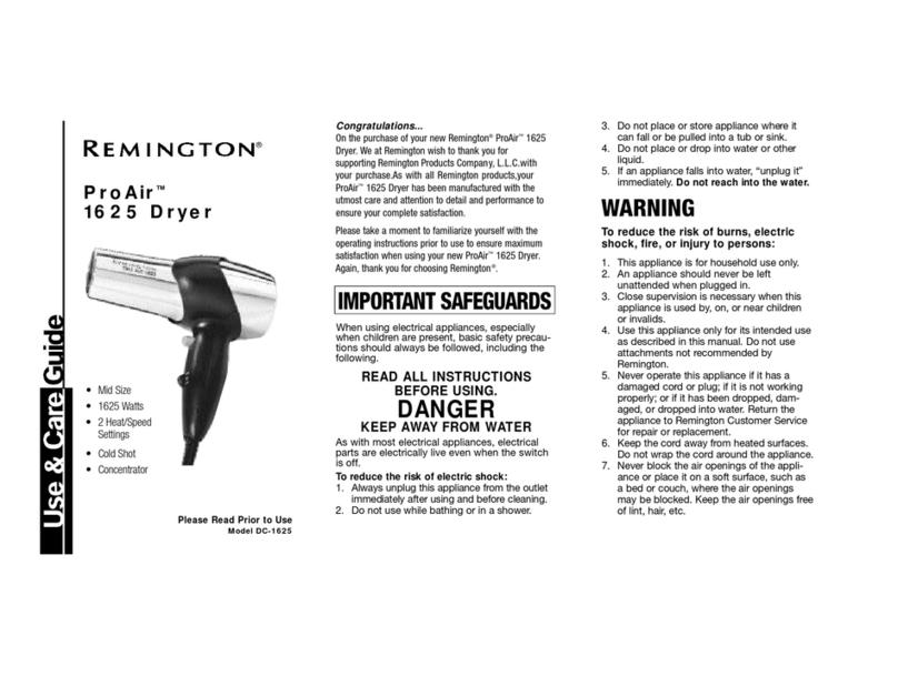 Remington ProAir DC-1625 Use & care guide