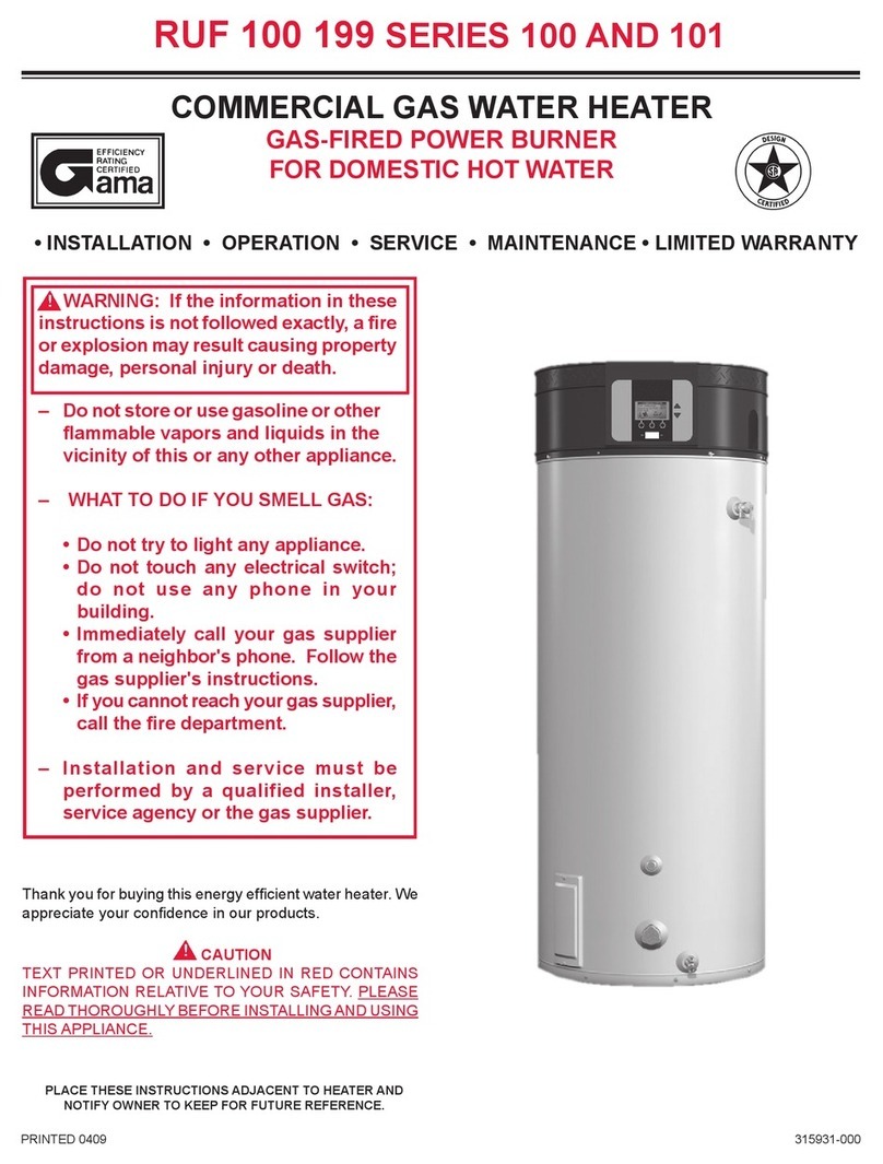 Reliance Water Heaters RUF 100 199 SERIES 100 Installation and operation manual Reliance Water Heaters RUF 100 199 SERIES 100 Installation and operation manual
