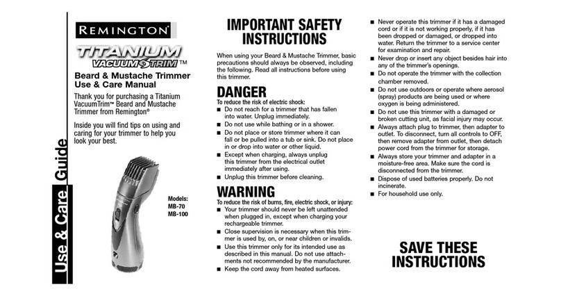 Remington Titanium VacuumTrim MB-100 Use & care manual