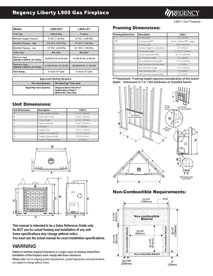 Regency Liberty L900 Gas Fireplace L900-LP1 Specifications