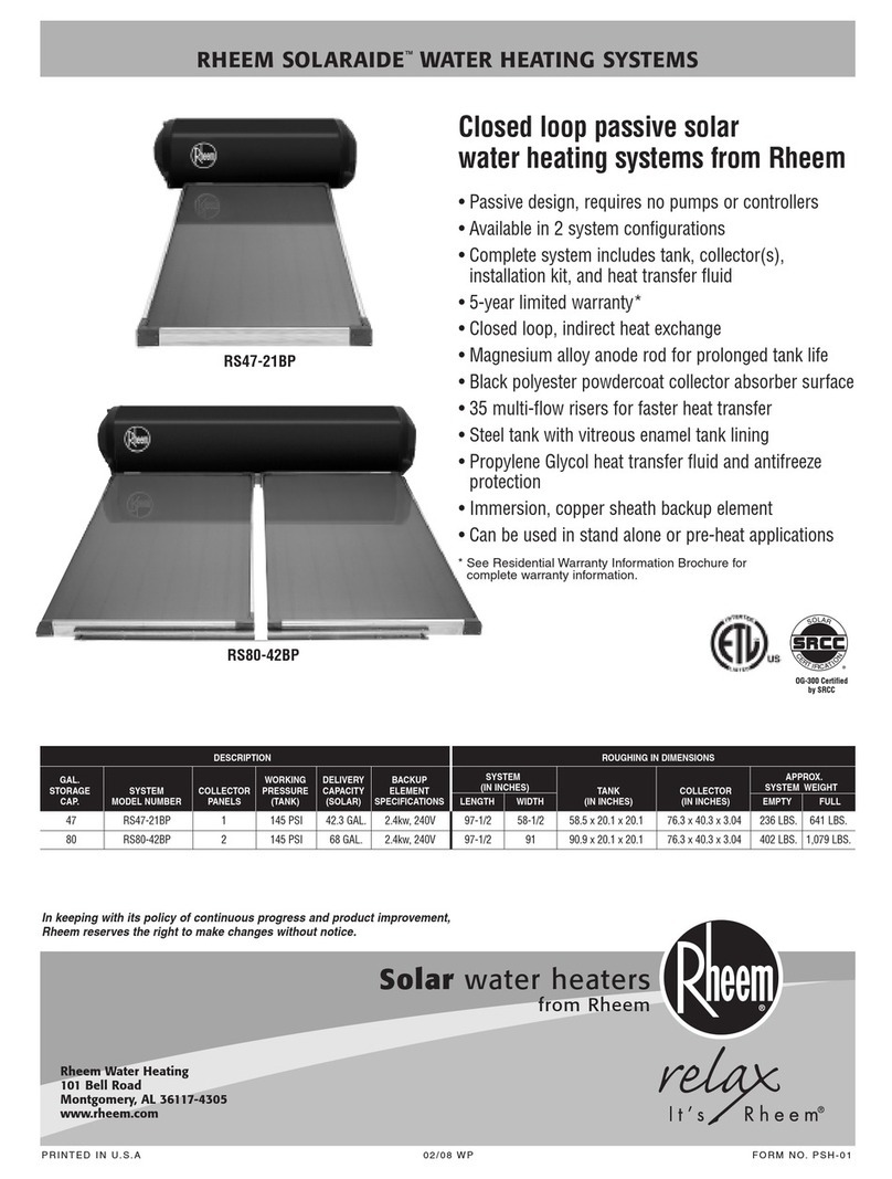 Rheem Solaraide RS47-21BP Specifications Rheem Solaraide RS47-21BP Specifications